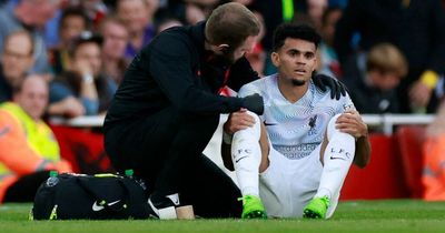 Luis Diaz leaves Emirates on crutches with a knee brace after injury in Arsenal defeat