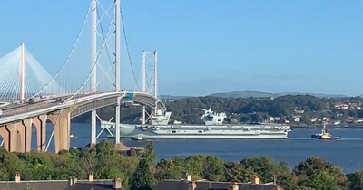 Spectacular footage captures Royal Navy warship HMS Prince of Wales near Edinburgh