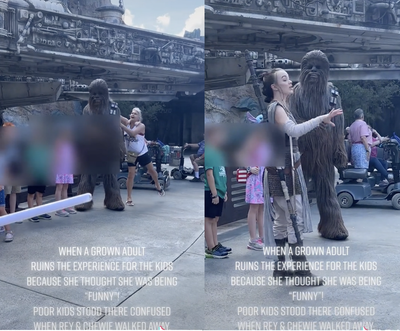Woman sparks outrage for pushing Chewbacca while character was interacting with children at Disney World