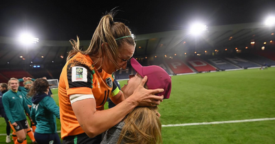 Katie McCabe and Ruesha Littlejohn share emotional embrace after Republic of Ireland qualify for World Cup