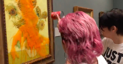 Shocking footage shows protestors throwing soup over Van Gogh's 'Sunflowers' at National Gallery in London