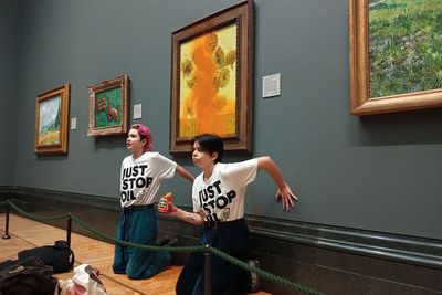 Environmental activists throw soup over van Gogh’s Sunflowers