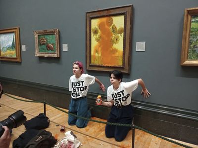 Climate protesters throw soup on Van Gogh's 'Sunflowers' painting in London