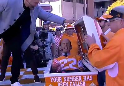 Paul Finebaum rose from an orange Tennessee casket to make his Alabama game pick