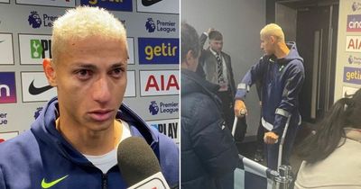 Richarlison breaks down in tears as he leaves Tottenham stadium on crutches