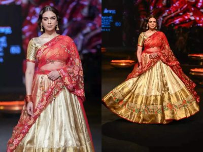 Aditi Rao Hydari sizzles on the ramp in a golden lehenga choli