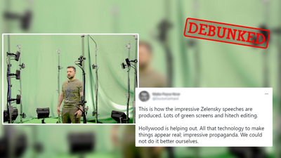 No, these photos don’t prove that Zelensky is filming his videos in front of a green screen