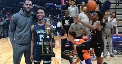 LeBron James reacts as his NBA-bound son produces standout performance