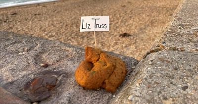 Artist plants home-made fake poos on street, each tagged with Liz Truss's name