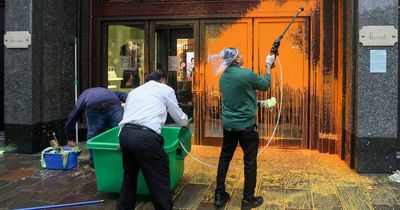 Just Stop Oil activists splatter luxury store Harrods with orange paint in fresh protest