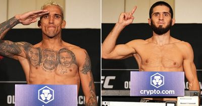 Charles Oliveira and Islam Makhachev weigh in for UFC 280 title fight