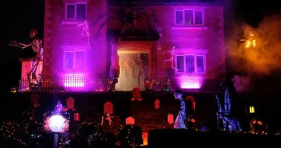 The Alnwick Halloween house with giant spiders, creepy skeletons and bone throne