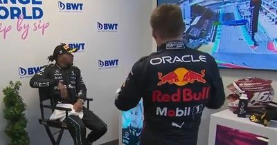 TV cameras capture Lewis Hamilton reaction to Max Verstappen battle in cool-down room