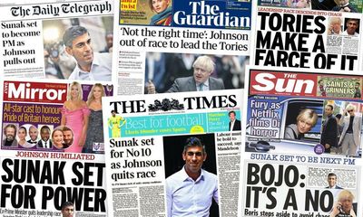 ‘Bojo: It’s a no’: what the papers say as Johnson pulls out and Sunak surges ahead
