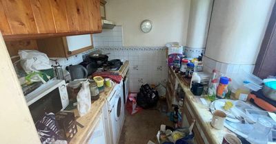 Two-bedroom Paisley flat on sale for £10k with mountain of rubbish and sink full of dishes