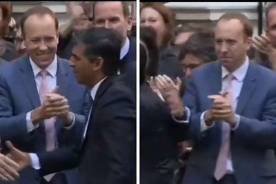 Rishi Sunak caught snubbing Matt Hancock as he celebrates outside Tory HQ