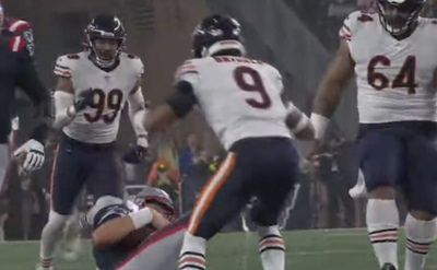 Bears’ Jaquan Brisker took a kick to the groin from Mac Jones, then picked him off with one hand