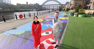 Geordie artist unveils massive 90-metre mural on Newcastle's Quayside that's said to be the biggest of its kind in the UK