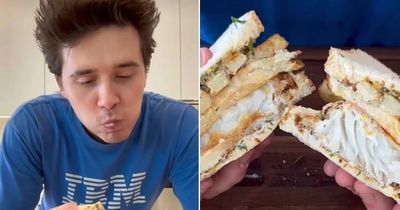 Brooklyn Beckham puts his cooking skills to the test as he makes fish and chips sandwich