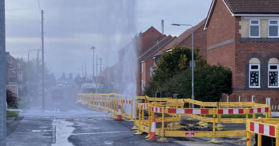 'Pure chaos' as burst pipe sends water shooting into the air on street in Retford