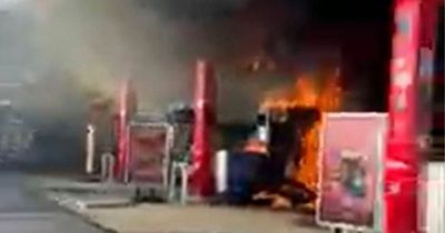 Dramatic moment Esso petrol station was engulfed by flames in Washington