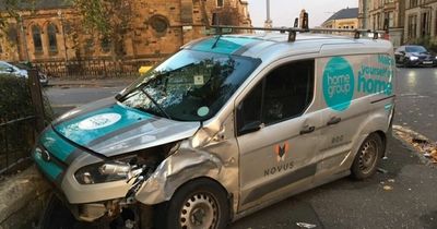 Van ploughs into wall after two car crash in Glasgow as man charged