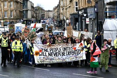 Young people march through Glasgow chanting 'f*** the Tories' in climate protest