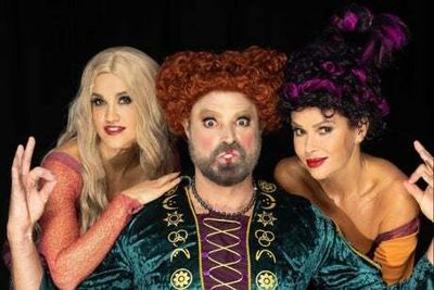 Amanda Holden, Ashley Roberts, and Jamie Theakston dress up as the Sanderson Sisters for Halloween