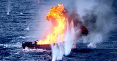 Moment Royal Navy blows up boat caught carrying £24m of cocaine in Caribbean