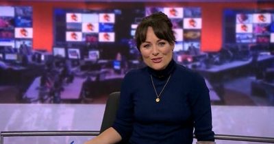 BBC Breakfast's Victoria Valentine cheekily puts her legs on the desk in off air clip