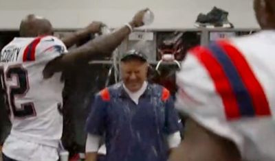 Patriots players dumped water on Bill Belichick after his historic win and he actually seemed to love it