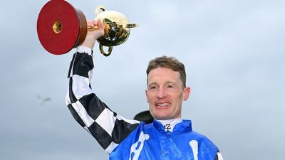 Emotional jockey Mark Zahra reacts after Gold Trip wins the 2022 Melbourne Cup