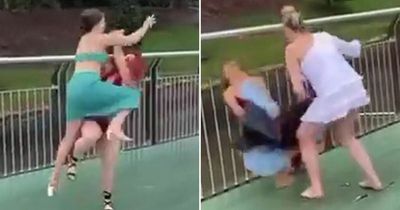Six female racegoers involved in vicious brawl as onlooker pleads for violence to stop