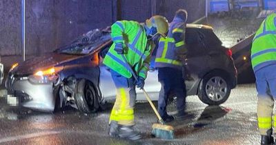 Photo shows car smashed leaving shattered glass all over busy Dublin road