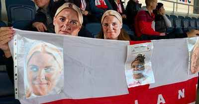 Amy Hardcastle's mum and pal enjoy England star's sublime hat-trick... in Amy masks