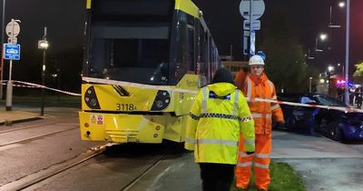 Four taken to hospital after crash between tram and Mercedes causes huge delays for fans heading to Etihad