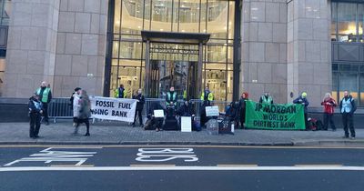 Glasgow bank entrance blocked by climate activists protesting 'failure' of COP26