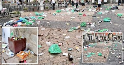 Celtic fans leave Madrid's Plaza Mayor looking like rubbish dump after European clash