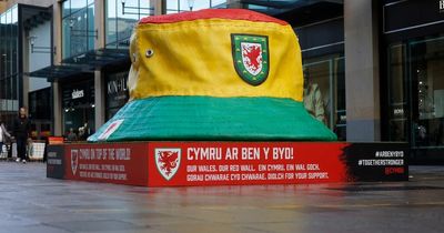 A giant bucket hat has appeared in the centre of Cardiff