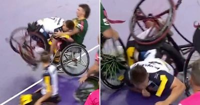 England star sent flying from wheelchair after brutal challenge during Rugby League World Cup