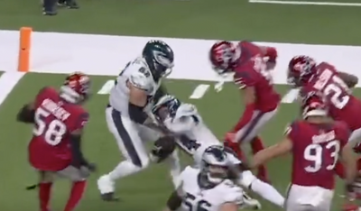 A crafty Jason Kelce tried to play between the rules by dragging Eagles RB into end zone