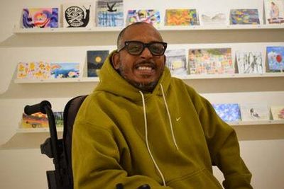 Artist with neurological condition displays work in London gallery