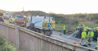 Two rushed to hospital after car overturns in horror crash near Scots quarry