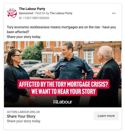 Labour Facebook ads attack red wall Tory MPs in drive to swing voters