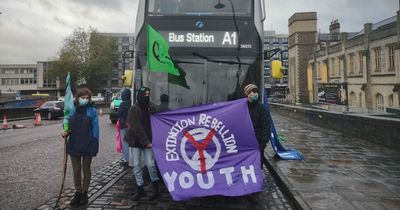 Bristol Airport Flyer bus blockaded by teenage Extinction Rebellion activists