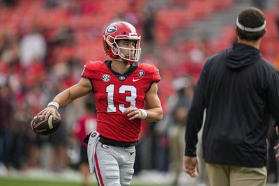 Stetson Bennett takes out pylon camera on TD run for Georgia