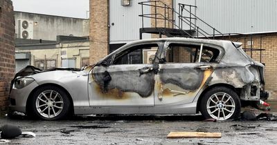 BMW torched by firebugs behind Scots pub on Bonfire Night as motor melted