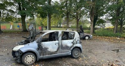 Pictures show scorched cars set alight after 'joyride' during Bonfire night in Salford