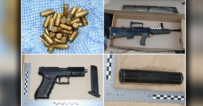 Two arrested after loaded British army issue assault rifle and Turkish-made handgun found buried in Manchester park