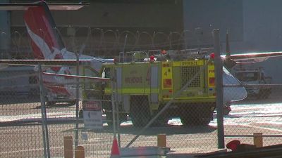 Qantas passengers 'safely' exit plane after flames spark near tyres on landing